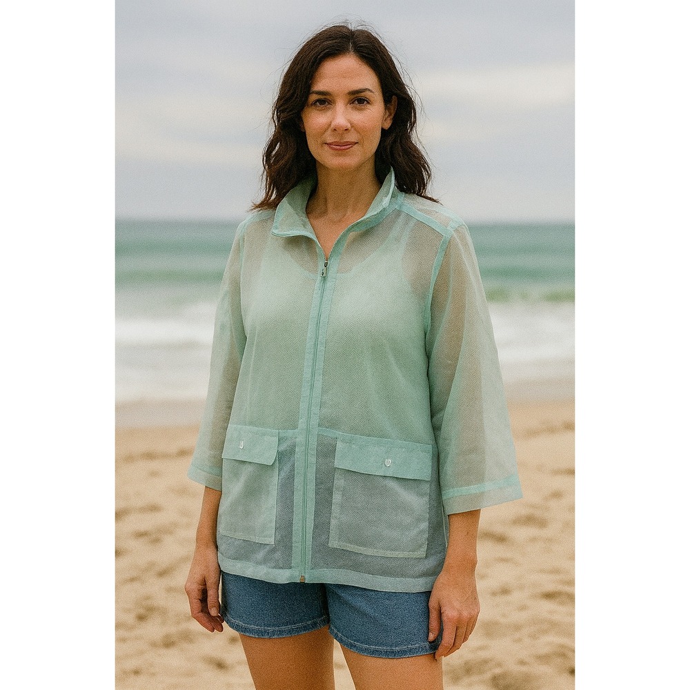 Marla Wynne Organza Jacket Womens Large Seafoam Green Coquette Sheer Lightweight